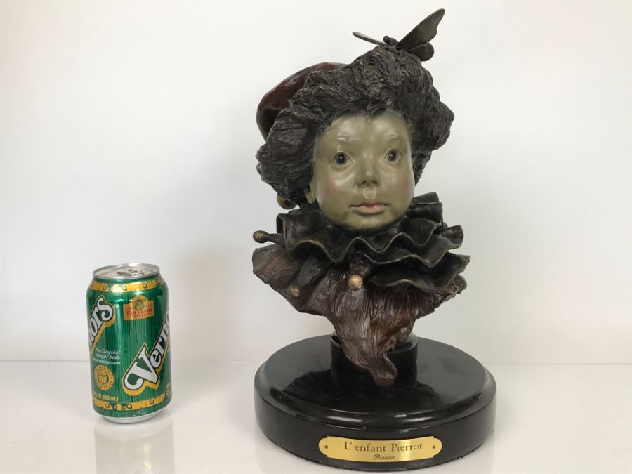 Vintage 1992 Renee Thompson Bronze Sculpture Titled 'L'Enfant Pierrot' Depicting Clown 1 Of 24 [Photo 3]