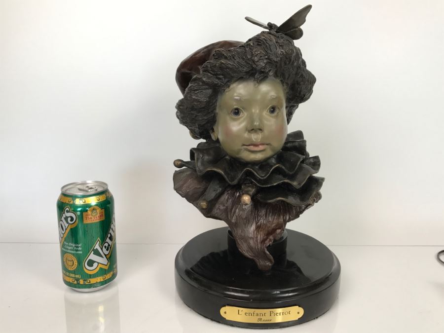 Vintage 1992 Renee Thompson Bronze Sculpture Titled 'L'Enfant Pierrot' Depicting Clown 1 Of 24
