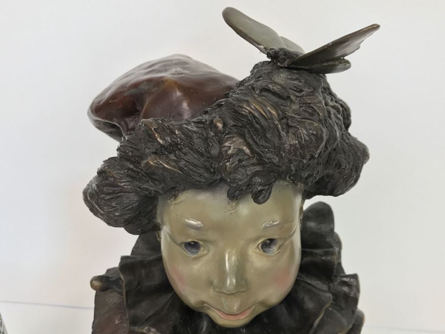 Vintage 1992 Renee Thompson Bronze Sculpture Titled 'L'Enfant Pierrot' Depicting Clown 1 Of 24 [Photo 4]