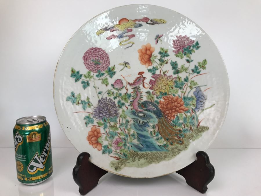 Antique Signed Chinese Porcelain Dish With Stand [Photo 3]
