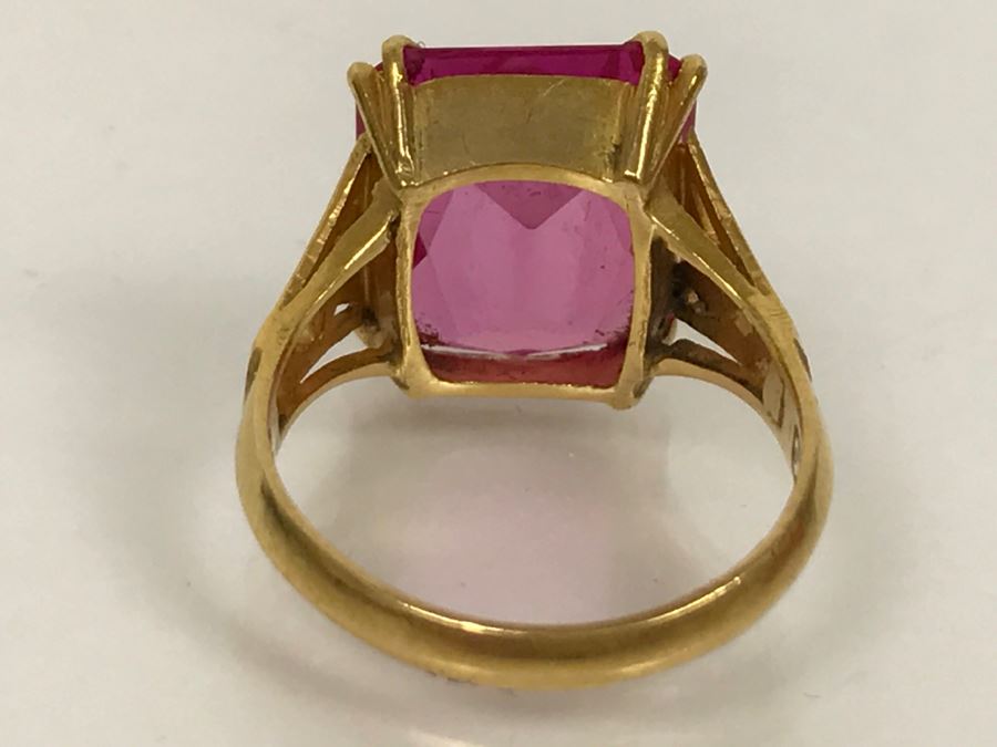 22K Yellow Gold Synthetic Pink Sapphire Ring 6.8g Ring Size 6.5 [Photo 20]