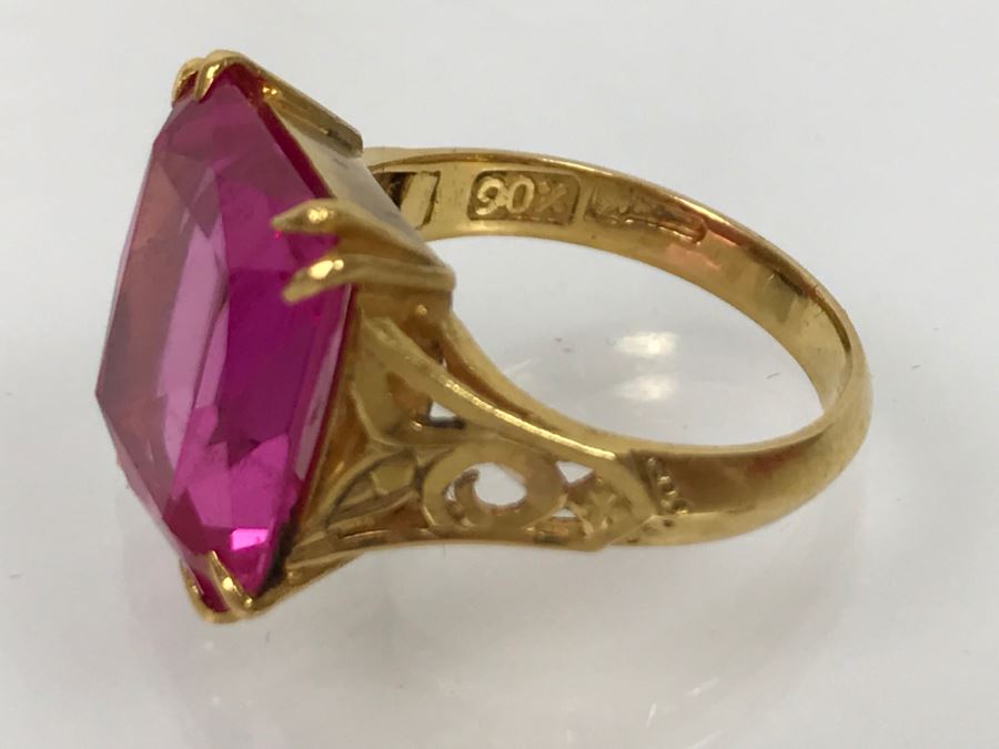 22K Yellow Gold Synthetic Pink Sapphire Ring 6.8g Ring Size 6.5 [Photo 15]