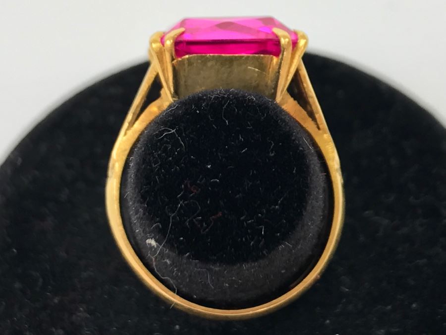 22K Yellow Gold Synthetic Pink Sapphire Ring 6.8g Ring Size 6.5 [Photo 10]