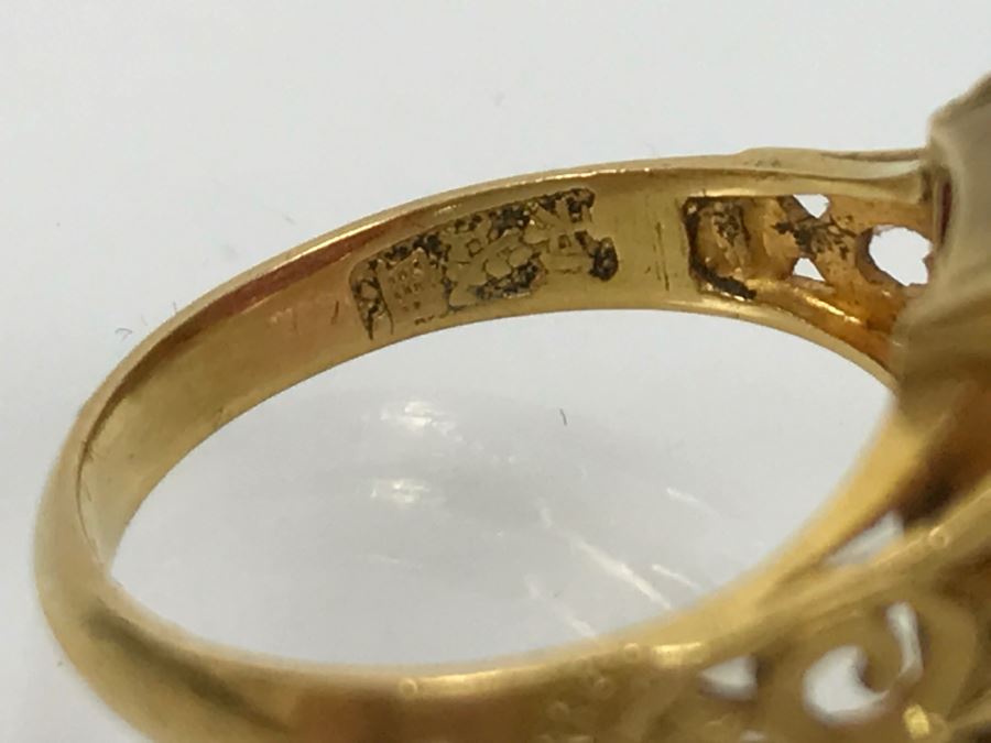 22K Yellow Gold Synthetic Pink Sapphire Ring 6.8g Ring Size 6.5 [Photo 19]