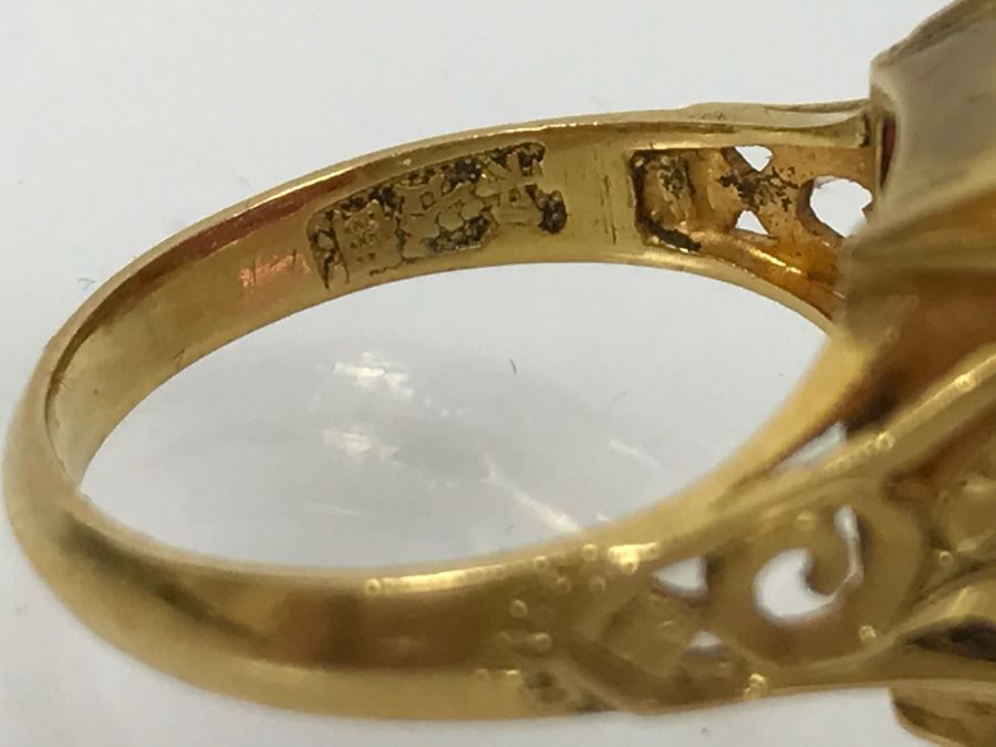 22K Yellow Gold Synthetic Pink Sapphire Ring 6.8g Ring Size 6.5 [Photo 18]