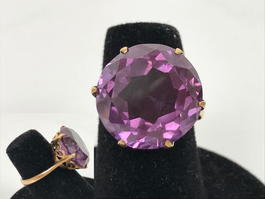 Vintage 14K Yellow Gold Synthetic Color Change Sapphire Ring With Broken Shank 5.9g Size 5 1/4