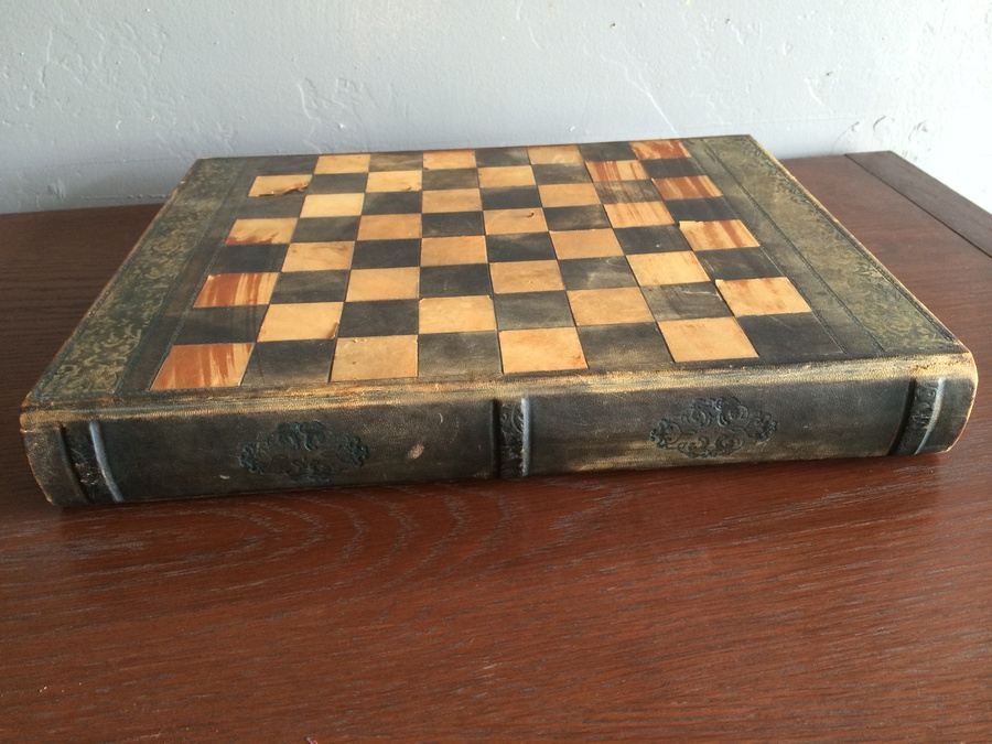 Metal Chess Set in Leather Bound Book Style Storage Case