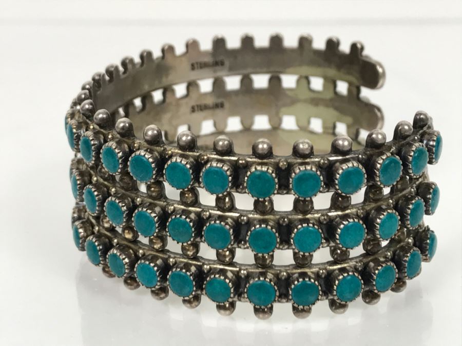 Sterling Silver Turquoise Bangle Bracelet 48.6g [Photo 1]
