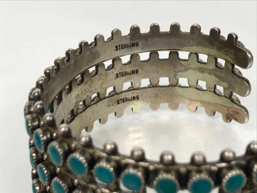 Sterling Silver Turquoise Bangle Bracelet 48.6g [Photo 11]