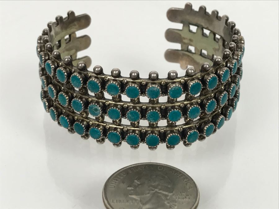 Sterling Silver Turquoise Bangle Bracelet 48.6g [Photo 5]