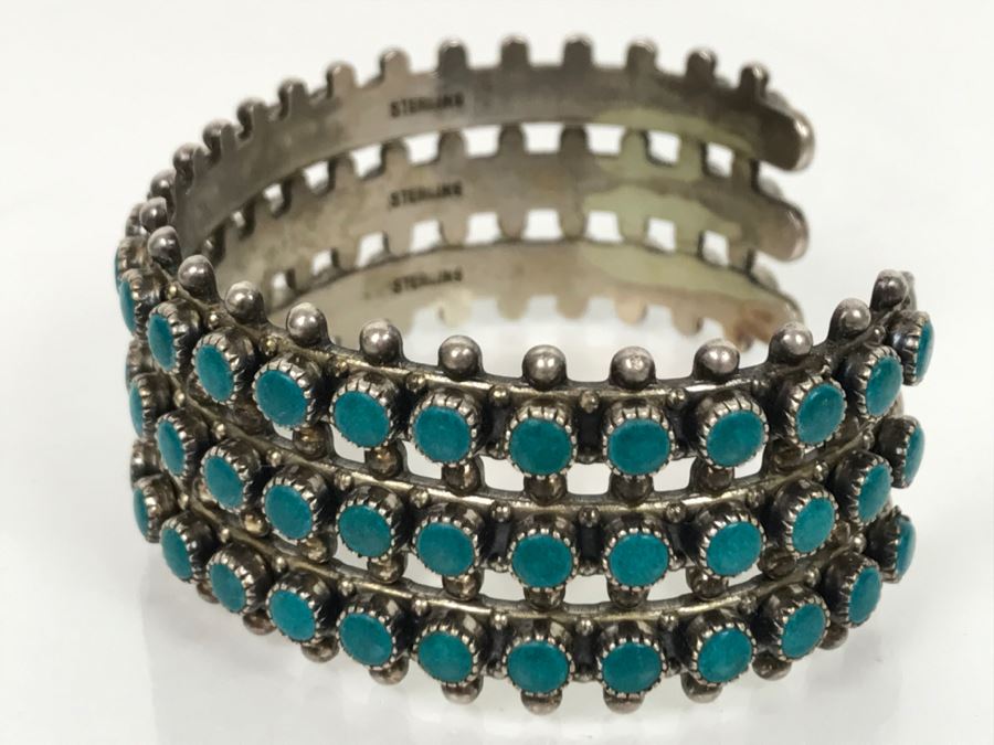 Sterling Silver Turquoise Bangle Bracelet 48.6g [Photo 10]