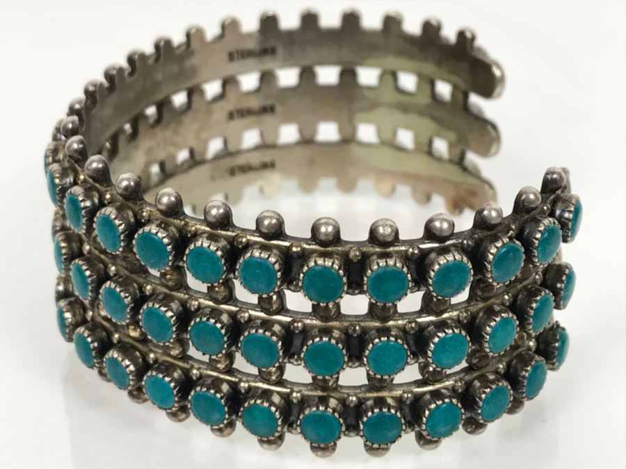 Sterling Silver Turquoise Bangle Bracelet 48.6g [Photo 9]