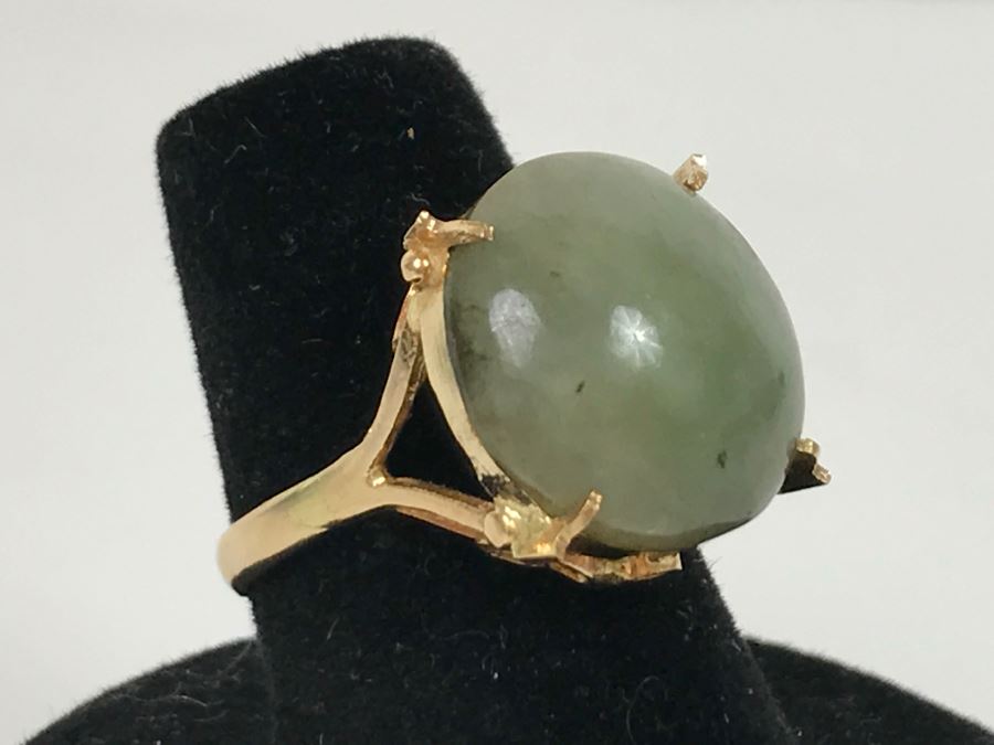 14K Yellow Gold Jade Ring 4.3g Size 7 [Photo 5]