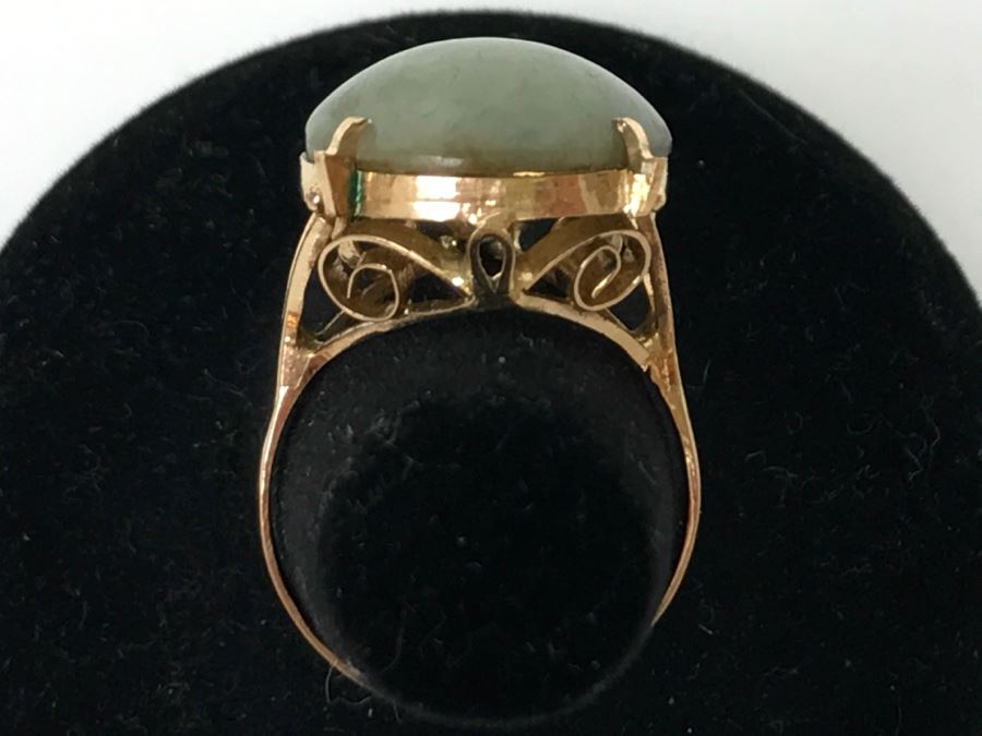 14K Yellow Gold Jade Ring 4.3g Size 7 [Photo 8]