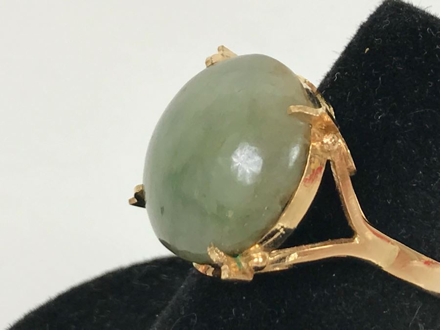14K Yellow Gold Jade Ring 4.3g Size 7 [Photo 13]
