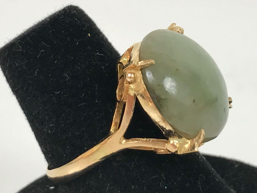 14K Yellow Gold Jade Ring 4.3g Size 7 [Photo 2]