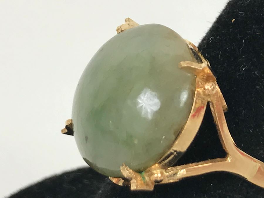 14K Yellow Gold Jade Ring 4.3g Size 7 [Photo 12]