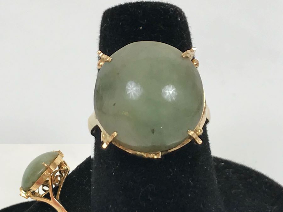 14K Yellow Gold Jade Ring 4.3g Size 7 [Photo 1]