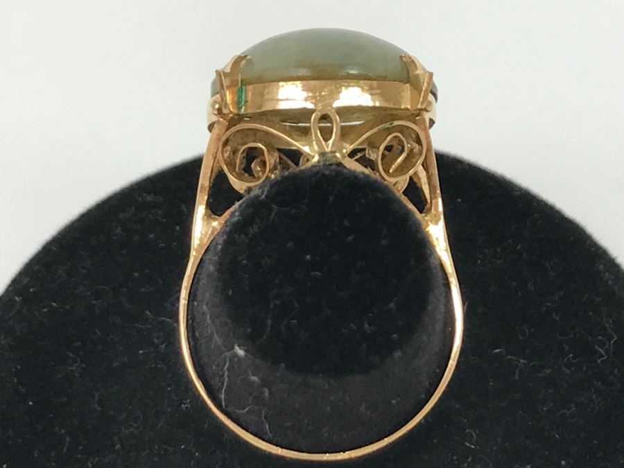 14K Yellow Gold Jade Ring 4.3g Size 7 [Photo 7]