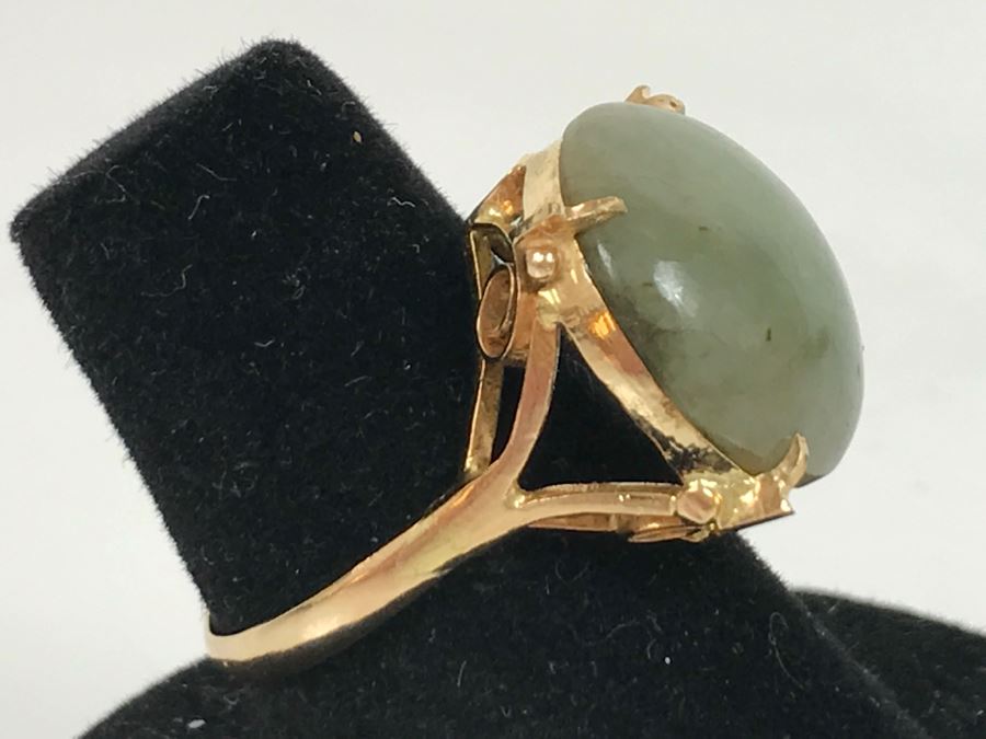 14K Yellow Gold Jade Ring 4.3g Size 7 [Photo 6]