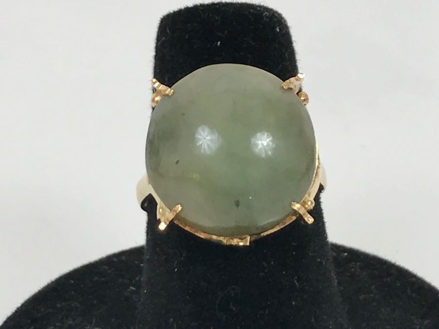 14K Yellow Gold Jade Ring 4.3g Size 7 [Photo 4]
