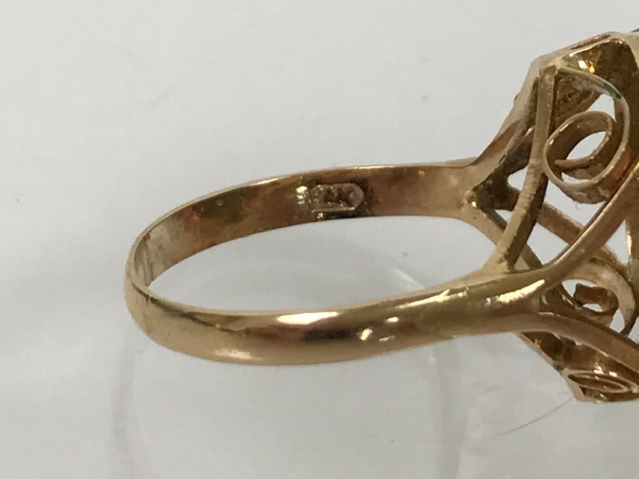 14K Yellow Gold Jade Ring 4.3g Size 7 [Photo 17]