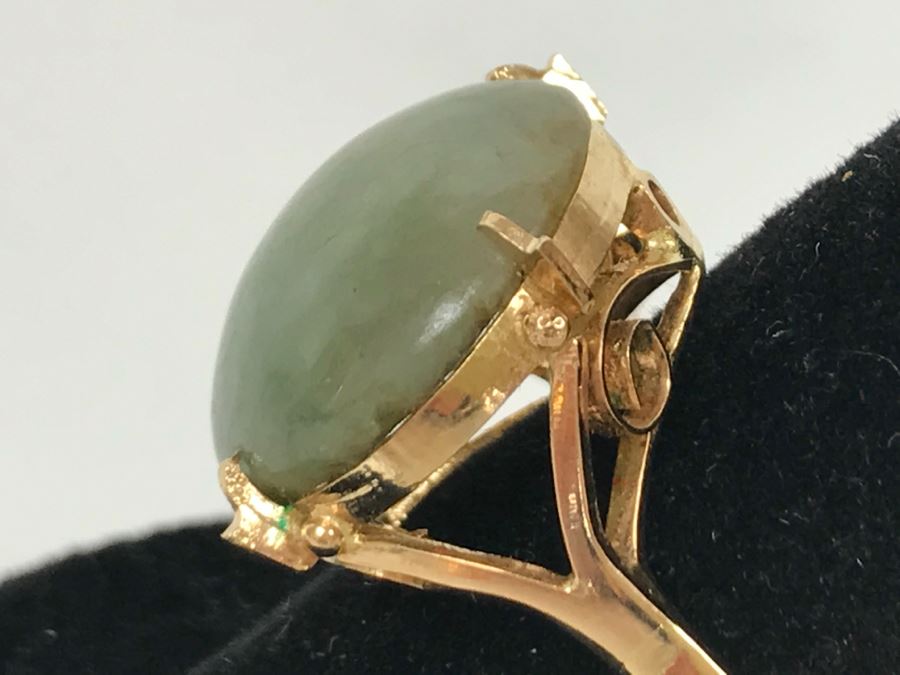 14K Yellow Gold Jade Ring 4.3g Size 7 [Photo 11]