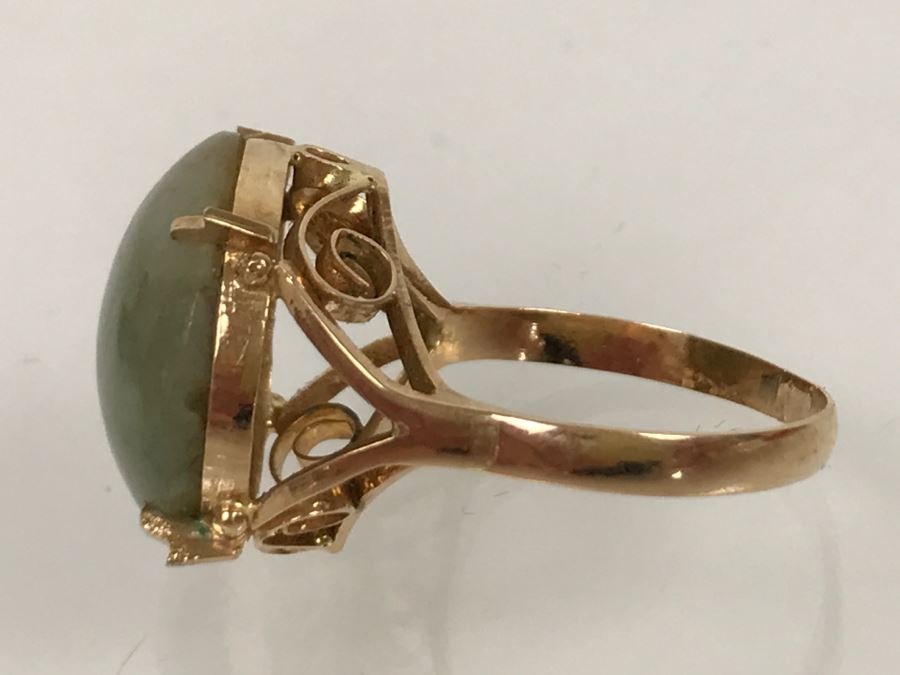 14K Yellow Gold Jade Ring 4.3g Size 7 [Photo 15]
