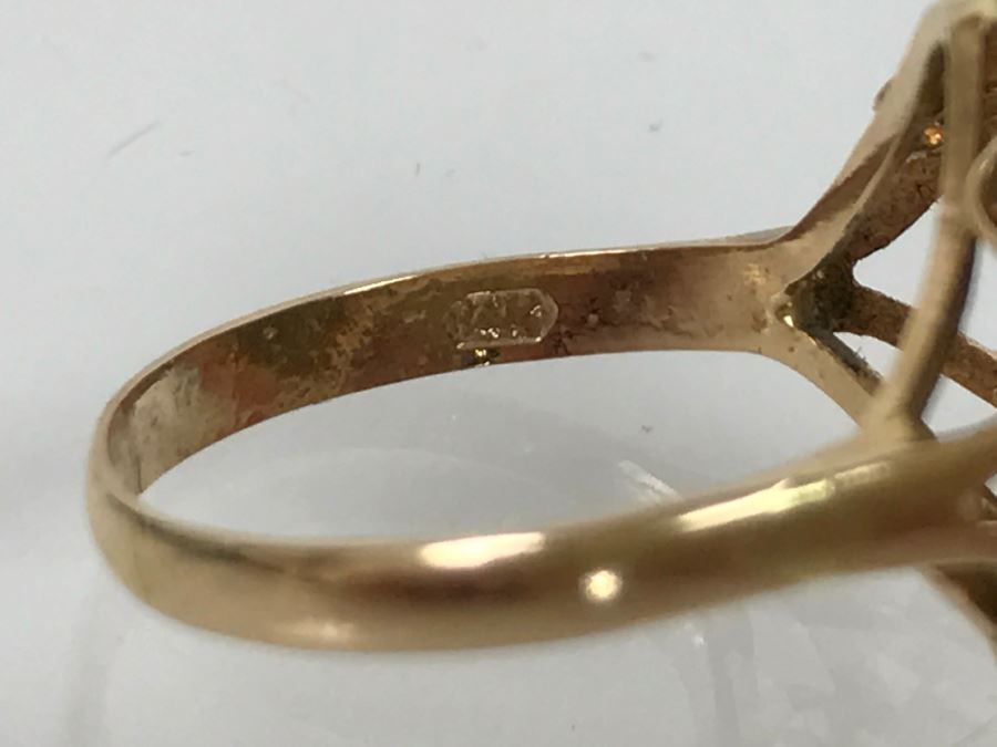14K Yellow Gold Jade Ring 4.3g Size 7 [Photo 16]