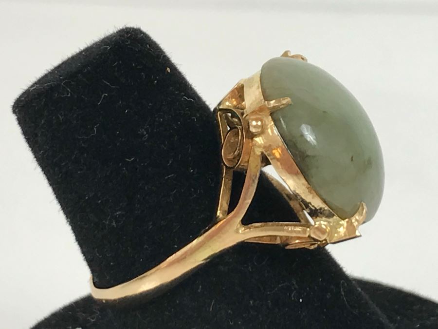 14K Yellow Gold Jade Ring 4.3g Size 7 [Photo 3]