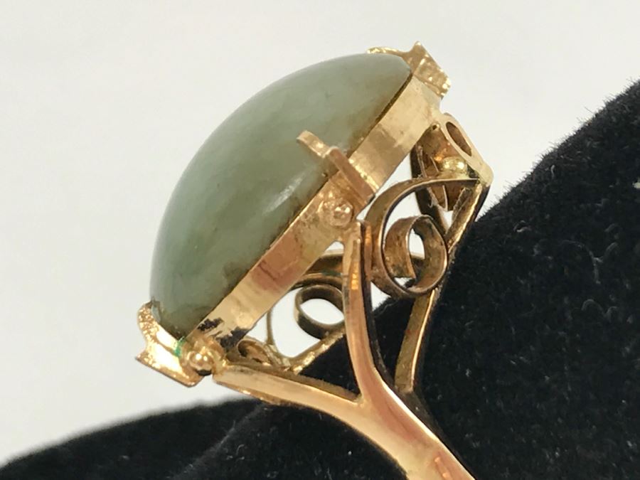 14K Yellow Gold Jade Ring 4.3g Size 7 [Photo 10]