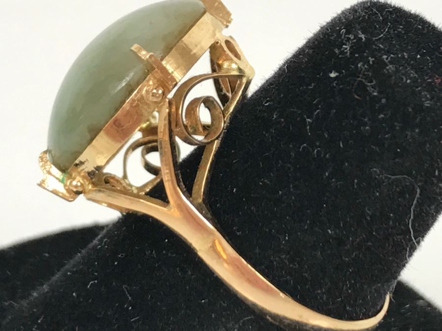 14K Yellow Gold Jade Ring 4.3g Size 7 [Photo 9]