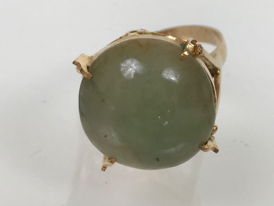 14K Yellow Gold Jade Ring 4.3g Size 7 [Photo 14]