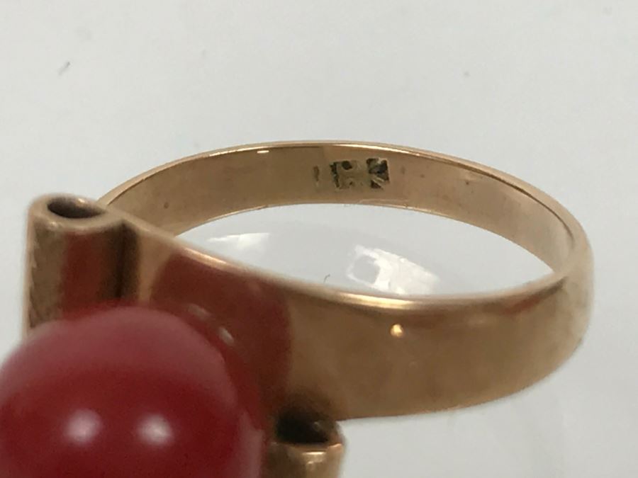 10K Yellow Gold Orange Cornelian Ring 2.6g Size 5 [Photo 10]
