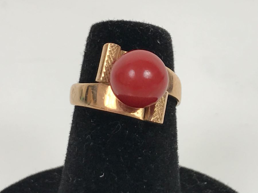 10K Yellow Gold Orange Cornelian Ring 2.6g Size 5 [Photo 1]