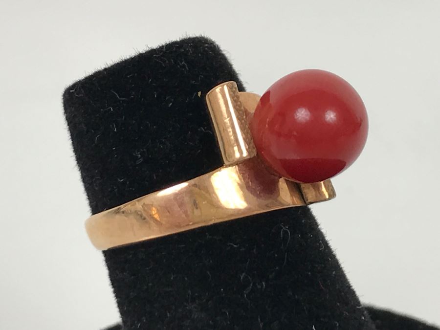 10K Yellow Gold Orange Cornelian Ring 2.6g Size 5 [Photo 3]