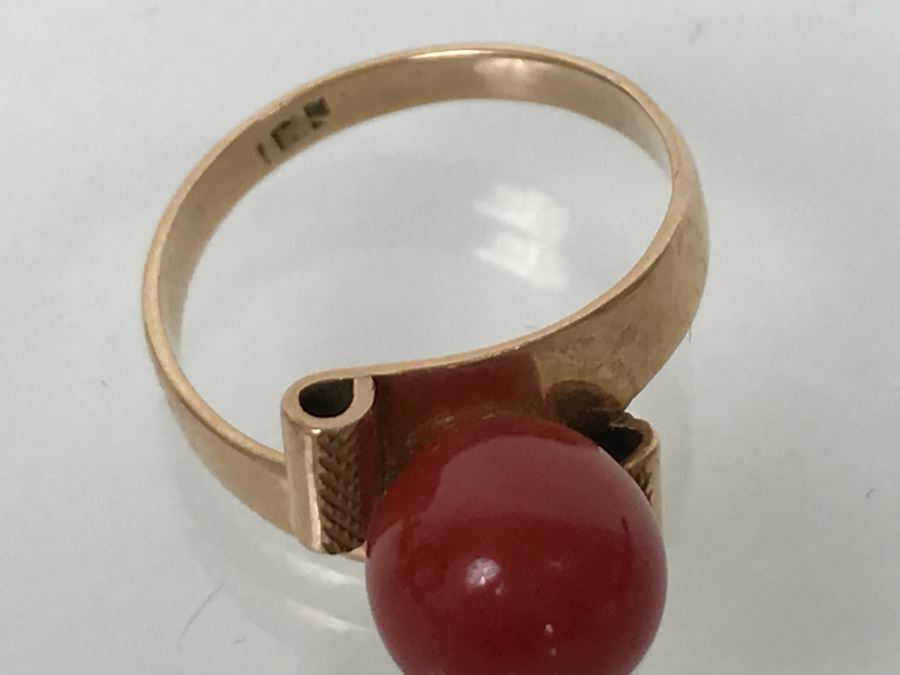 10K Yellow Gold Orange Cornelian Ring 2.6g Size 5 [Photo 9]