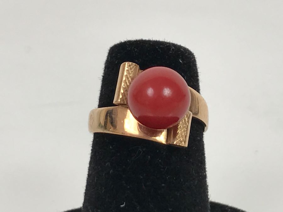 10K Yellow Gold Orange Cornelian Ring 2.6g Size 5 [Photo 2]
