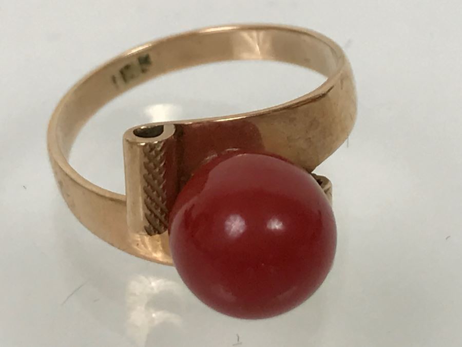 10K Yellow Gold Orange Cornelian Ring 2.6g Size 5 [Photo 8]