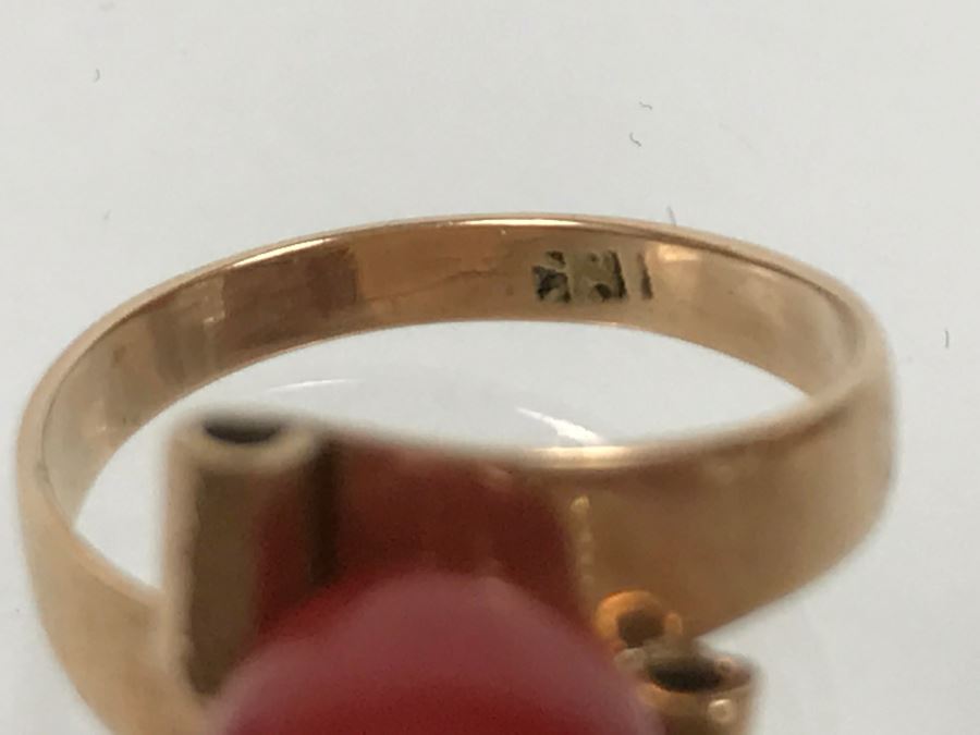 10K Yellow Gold Orange Cornelian Ring 2.6g Size 5 [Photo 11]