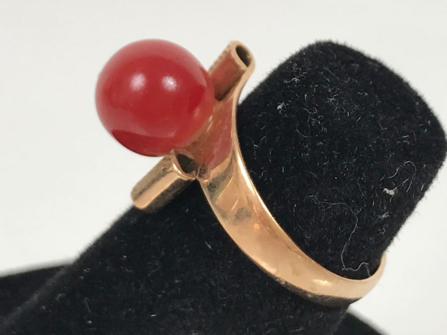 10K Yellow Gold Orange Cornelian Ring 2.6g Size 5 [Photo 5]