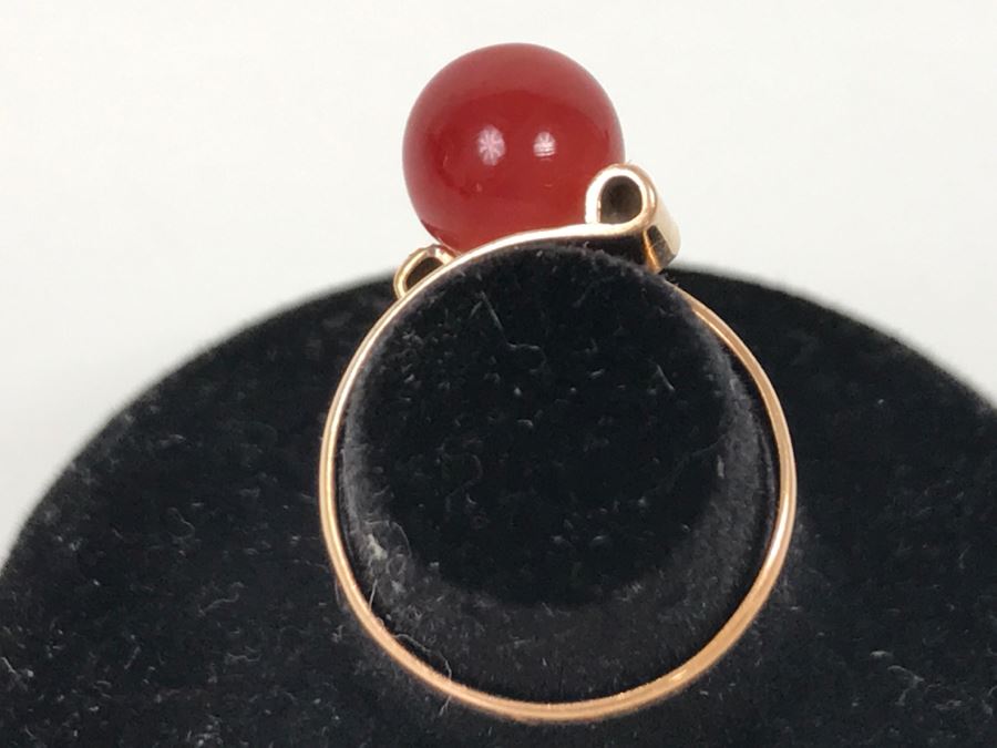 10K Yellow Gold Orange Cornelian Ring 2.6g Size 5 [Photo 4]