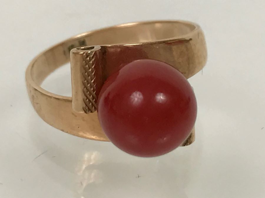 10K Yellow Gold Orange Cornelian Ring 2.6g Size 5 [Photo 7]