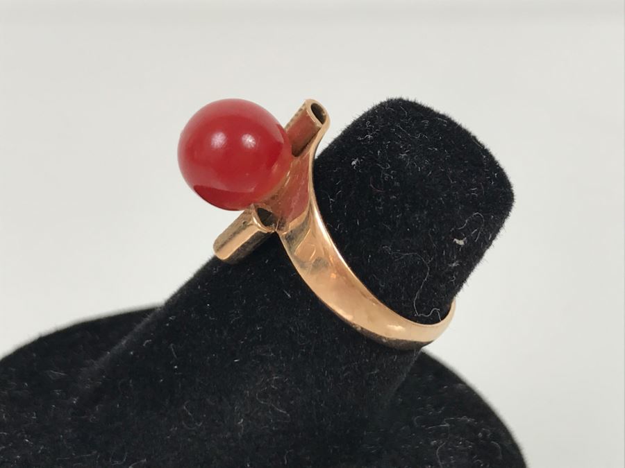 10K Yellow Gold Orange Cornelian Ring 2.6g Size 5 [Photo 6]