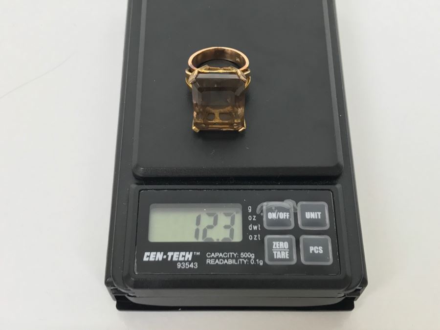 14K Yellow Gold Smokey Quartz Ring 12.4g Size 6 FMV $450 [Photo 23]
