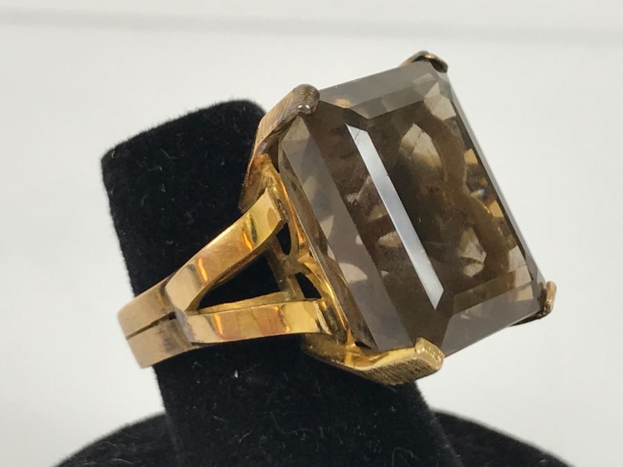 14K Yellow Gold Smokey Quartz Ring 12.4g Size 6 FMV $450 [Photo 1]