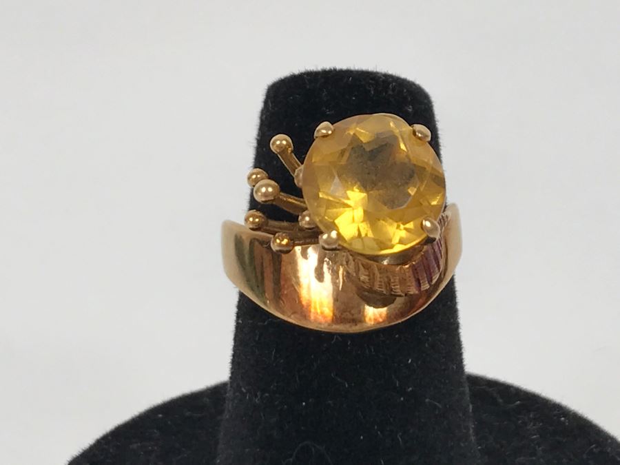 14K Yellow Gold Citrine Ring 5.3g Size 5 3/4 [Photo 5]