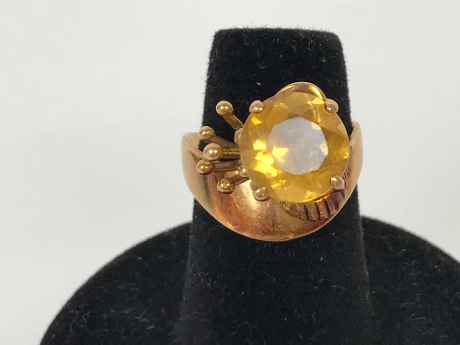 14K Yellow Gold Citrine Ring 5.3g Size 5 3/4 [Photo 2]