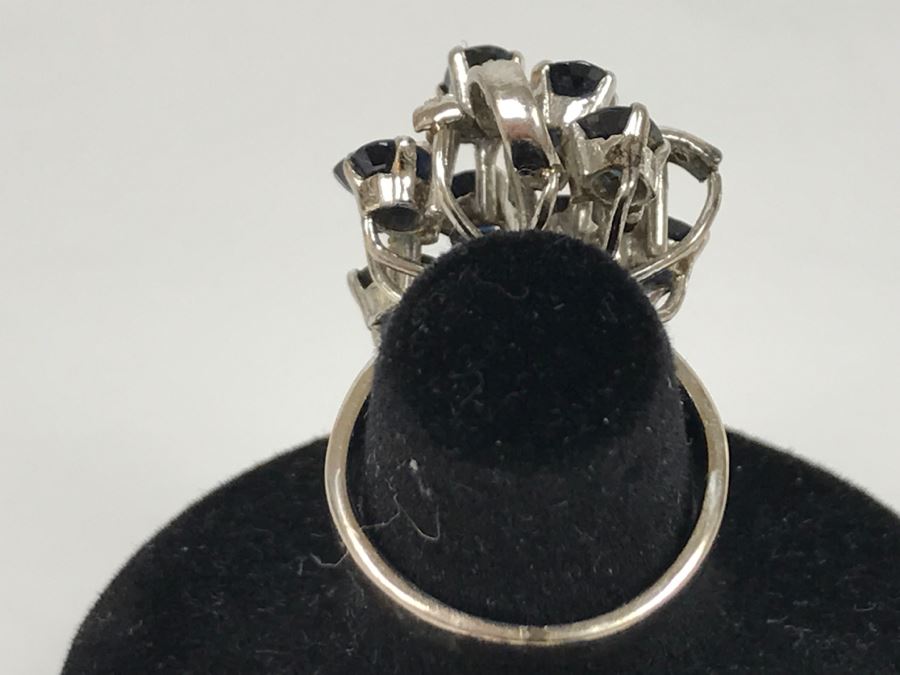 Vintage 14K White Gold Sapphire And Diamond Cocktail Cluster Ring Apx 12.0 Carats Total Of Sapphires And Apx .10CTTW Diamonds 10g FMV $1,000 [Photo 30]