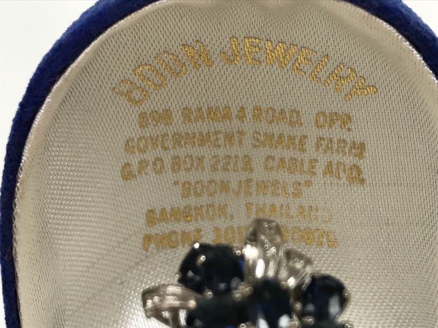 Vintage 14K White Gold Sapphire And Diamond Cocktail Cluster Ring Apx 12.0 Carats Total Of Sapphires And Apx .10CTTW Diamonds 10g FMV $1,000 [Photo 6]